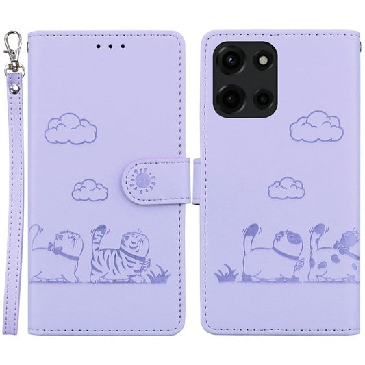 For Motorola Moto G Power (2025) Case RFID Blocking Kitten Pattern TPU+PU Leather Phone Cover - Purple