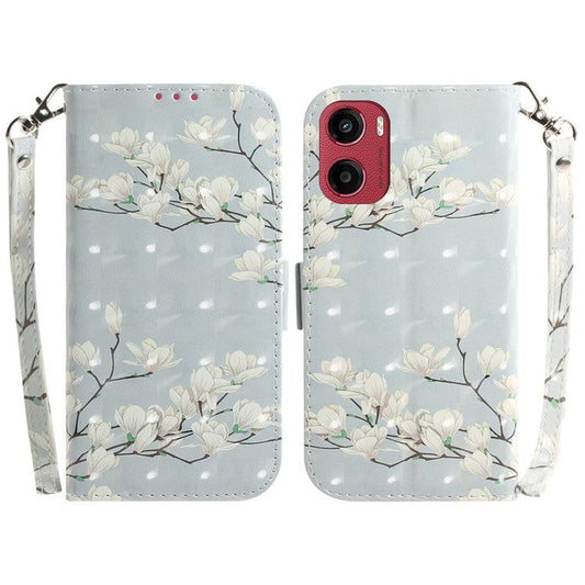 For Motorola Moto G05 4G  /  E15 4G Case Pattern Printing Leather Wallet Phone Cover - Magnolia