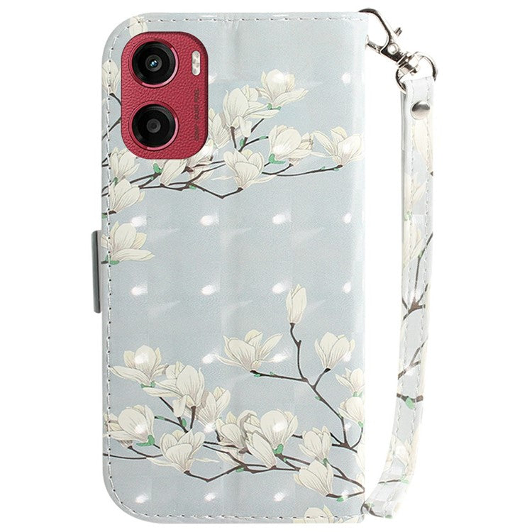 For Motorola Moto G05 4G  /  E15 4G Case Pattern Printing Leather Wallet Phone Cover - Magnolia