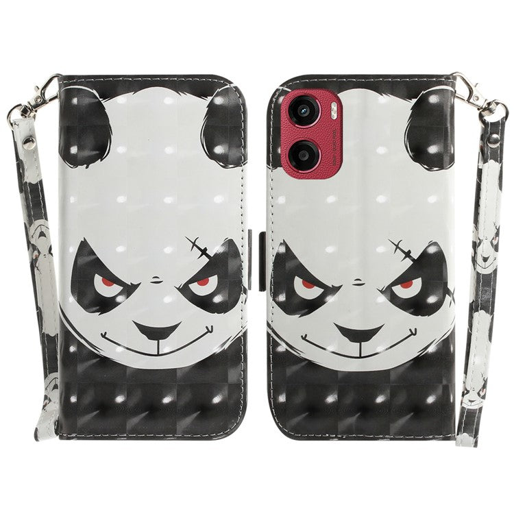 For Motorola Moto G05 4G  /  E15 4G Case Pattern Printing Leather Wallet Phone Cover - Angry Panda