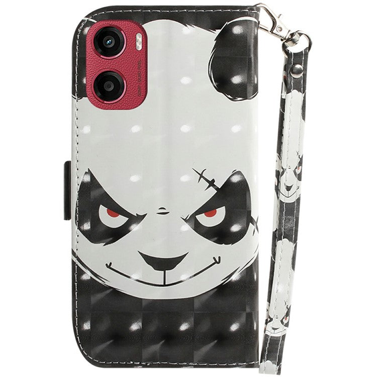For Motorola Moto G05 4G  /  E15 4G Case Pattern Printing Leather Wallet Phone Cover - Angry Panda