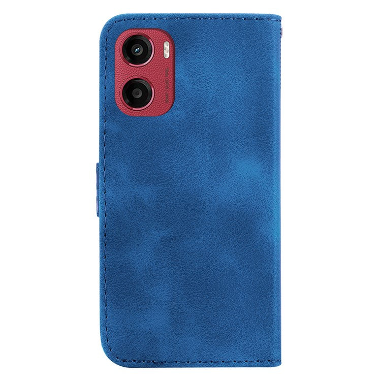 For Motorola Moto G05 4G / E15 4G Stand Case 7-Shaped Pattern Imprint Leather Phone Cover - Dark Blue