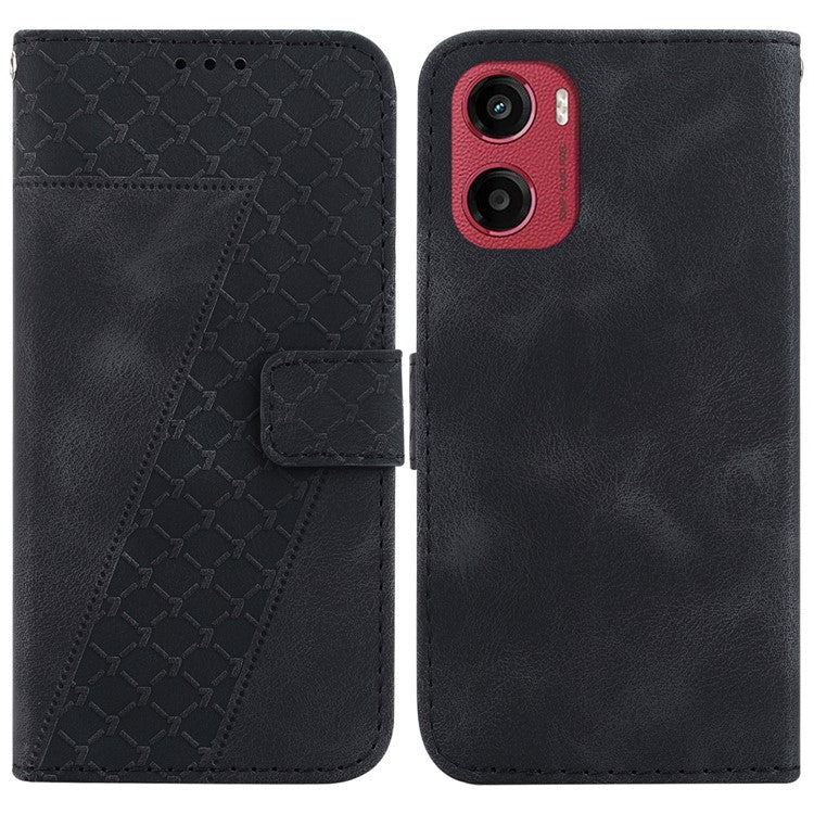 For Motorola Moto G05 4G / E15 4G Stand Case 7-Shaped Pattern Imprint Leather Phone Cover - Black