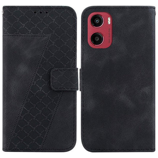 For Motorola Moto G05 4G / E15 4G Stand Case 7-Shaped Pattern Imprint Leather Phone Cover - Black