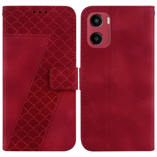 For Motorola Moto G05 4G / E15 4G Stand Case 7-Shaped Pattern Imprint Leather Phone Cover - Red