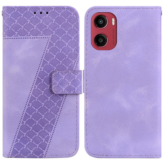 For Motorola Moto G05 4G / E15 4G Stand Case 7-Shaped Pattern Imprint Leather Phone Cover - Purple