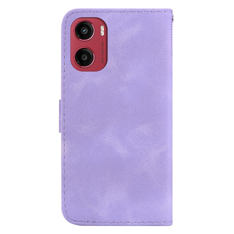 For Motorola Moto G05 4G / E15 4G Stand Case 7-Shaped Pattern Imprint Leather Phone Cover - Purple