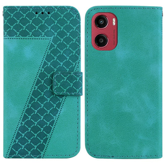 For Motorola Moto G05 4G / E15 4G Stand Case 7-Shaped Pattern Imprint Leather Phone Cover - Green