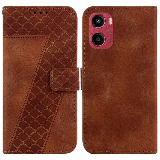 For Motorola Moto G05 4G / E15 4G Stand Case 7-Shaped Pattern Imprint Leather Phone Cover - Brown