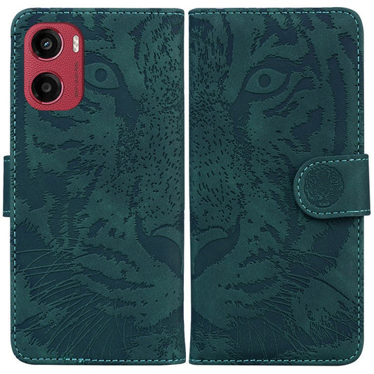 For Motorola Moto G05 4G / E15 4G Case Tiger Imprint Leather Wallet Phone Cover - Green