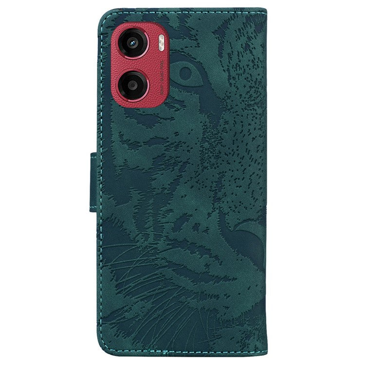 For Motorola Moto G05 4G / E15 4G Case Tiger Imprint Leather Wallet Phone Cover - Green