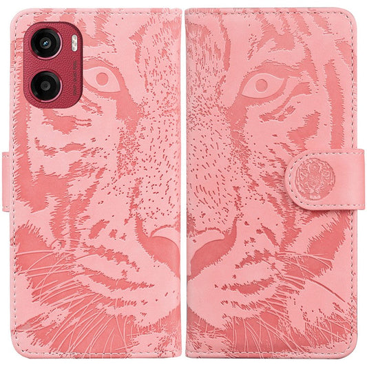 For Motorola Moto G05 4G / E15 4G Case Tiger Imprint Leather Wallet Phone Cover - Pink