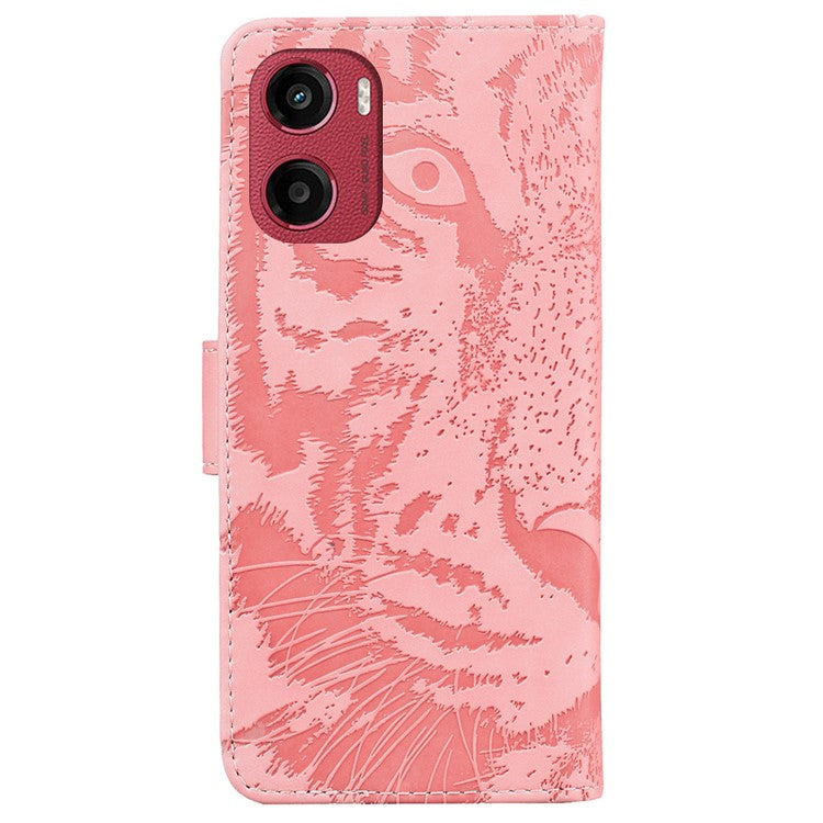 For Motorola Moto G05 4G / E15 4G Case Tiger Imprint Leather Wallet Phone Cover - Pink