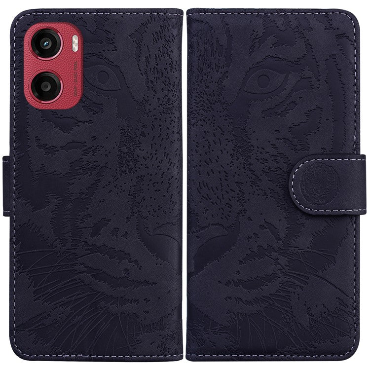 For Motorola Moto G05 4G / E15 4G Case Tiger Imprint Leather Wallet Phone Cover - Black