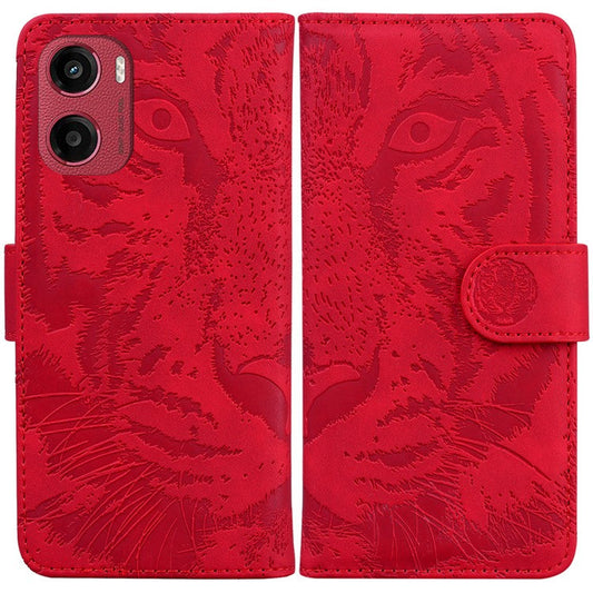 For Motorola Moto G05 4G / E15 4G Case Tiger Imprint Leather Wallet Phone Cover - Red