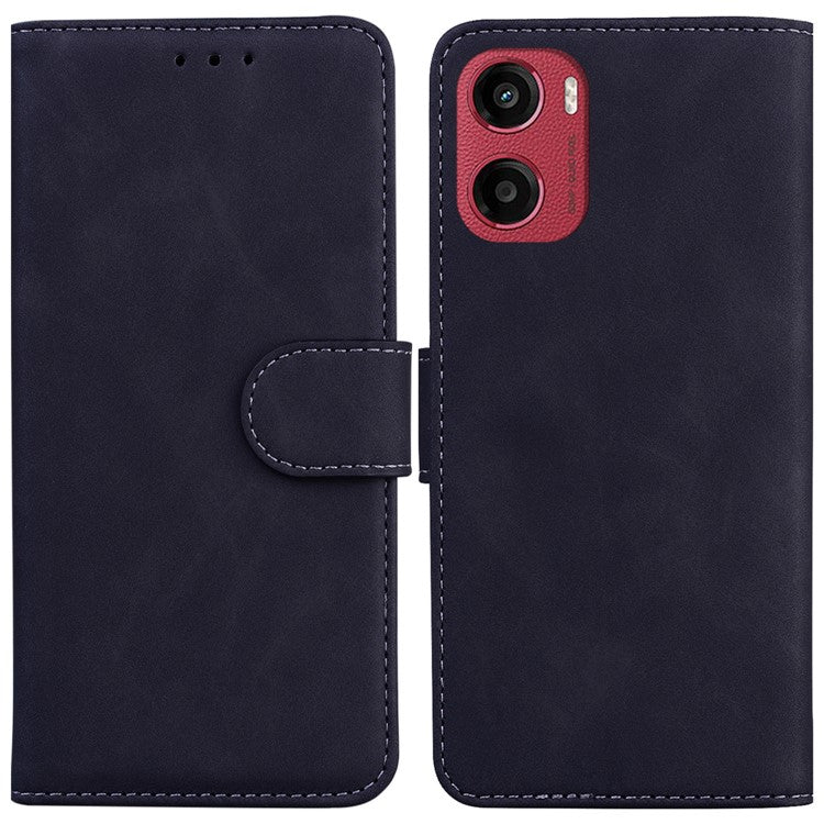 For Motorola Moto G05 4G  /  E15 4G Case Solid Color Leather Wallet Phone Cover - Black