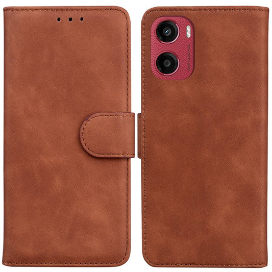 For Motorola Moto G05 4G  /  E15 4G Case Solid Color Leather Wallet Phone Cover - Brown