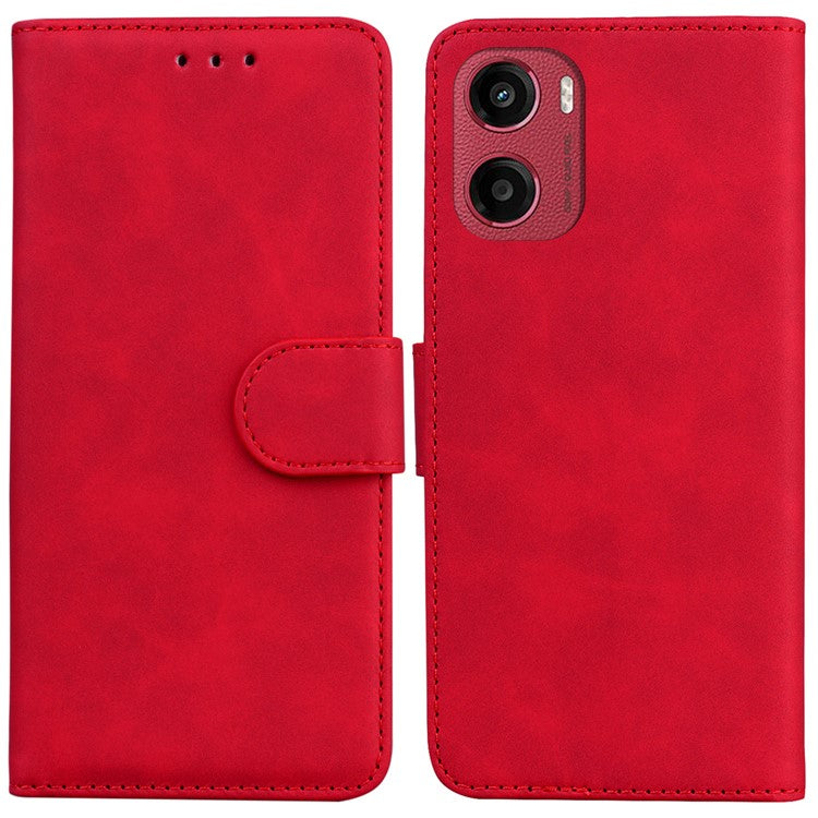 For Motorola Moto G05 4G  /  E15 4G Case Solid Color Leather Wallet Phone Cover - Red