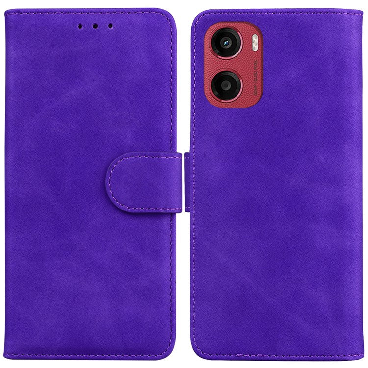 For Motorola Moto G05 4G  /  E15 4G Case Solid Color Leather Wallet Phone Cover - Purple