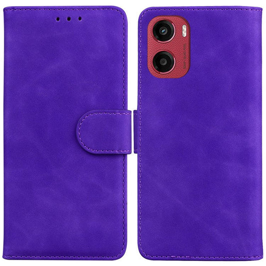 For Motorola Moto G05 4G  /  E15 4G Case Solid Color Leather Wallet Phone Cover - Purple