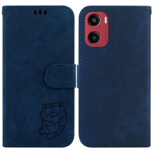 For Motorola Moto G05 4G  /  E15 4G Wallet Case Tiger Imprint Leather Shockproof Phone Cover - Baby Blue