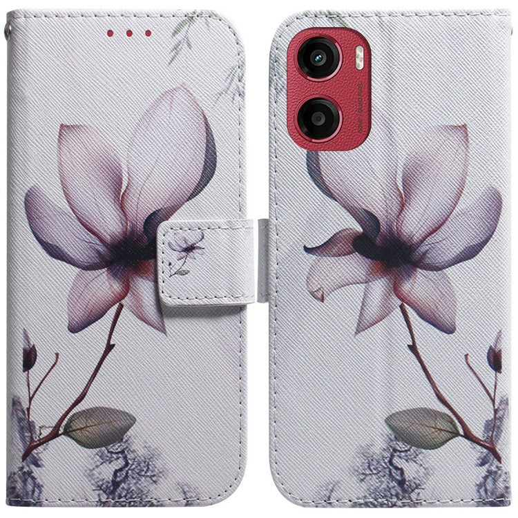 For Motorola Moto G05 4G / E15 4G Wallet Case Pattern Print Leather Phone Cover - Pink Flower
