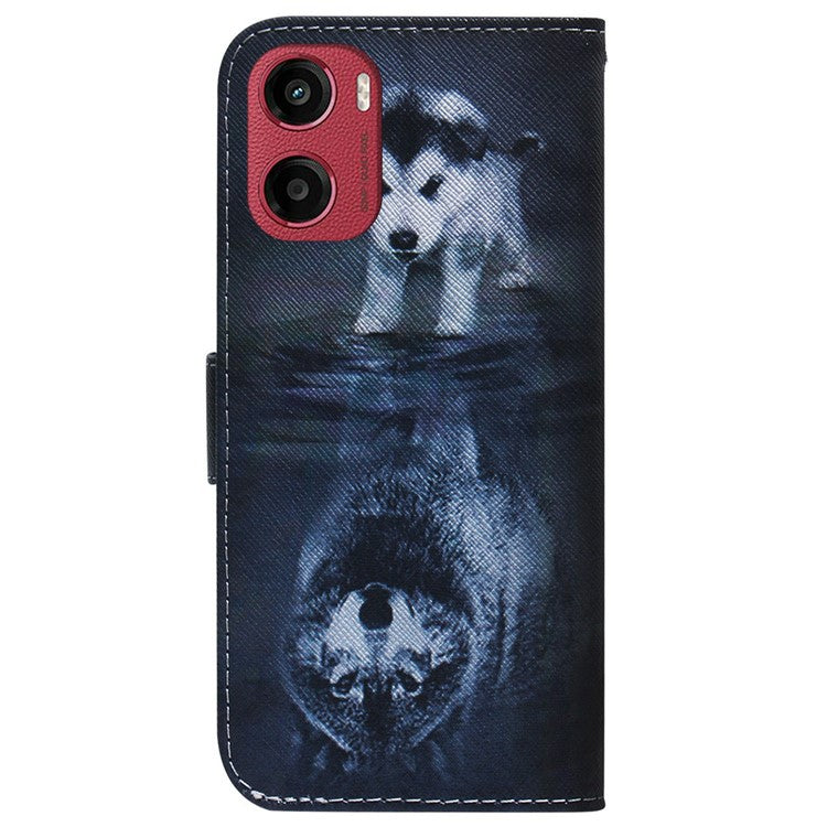 For Motorola Moto G05 4G / E15 4G Wallet Case Pattern Print Leather Phone Cover - Dog and Wolf
