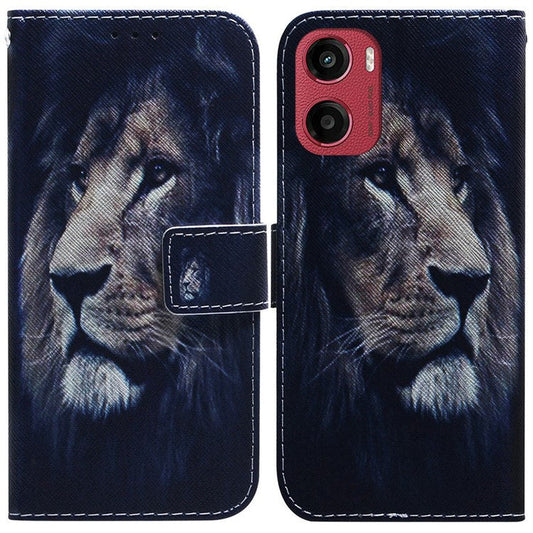 For Motorola Moto G05 4G / E15 4G Wallet Case Pattern Print Leather Phone Cover - Lion