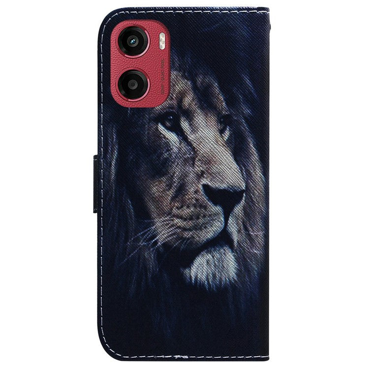 For Motorola Moto G05 4G / E15 4G Wallet Case Pattern Print Leather Phone Cover - Lion