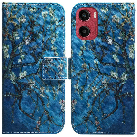 For Motorola Moto G05 4G / E15 4G Wallet Case Pattern Print Leather Phone Cover - Apricot Flowers