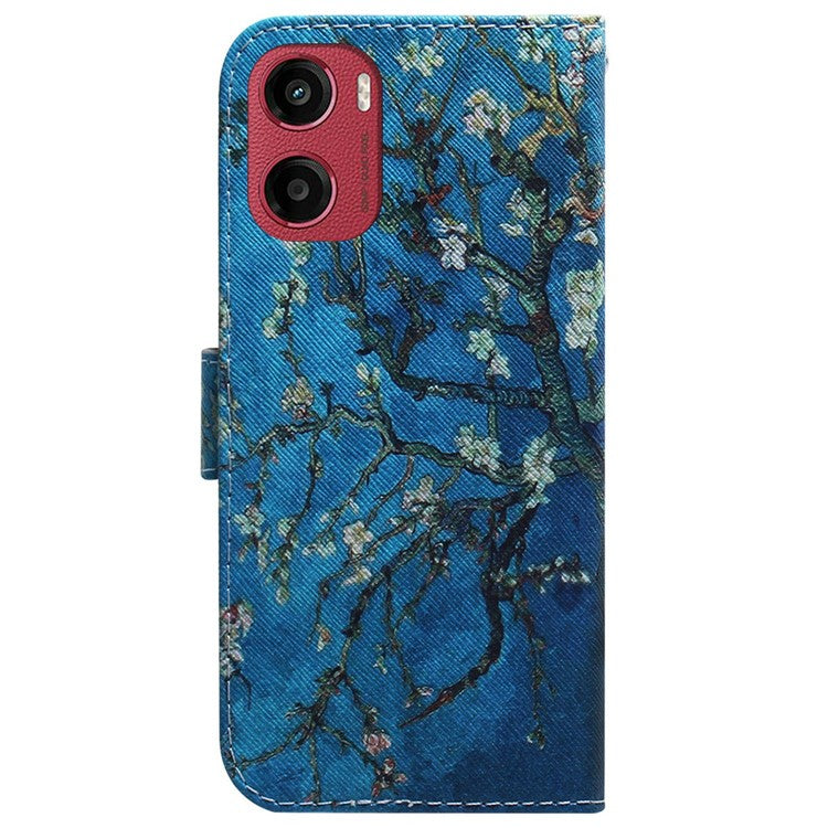 For Motorola Moto G05 4G / E15 4G Wallet Case Pattern Print Leather Phone Cover - Apricot Flowers