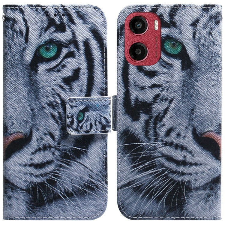 For Motorola Moto G05 4G / E15 4G Wallet Case Pattern Print Leather Phone Cover - Tiger