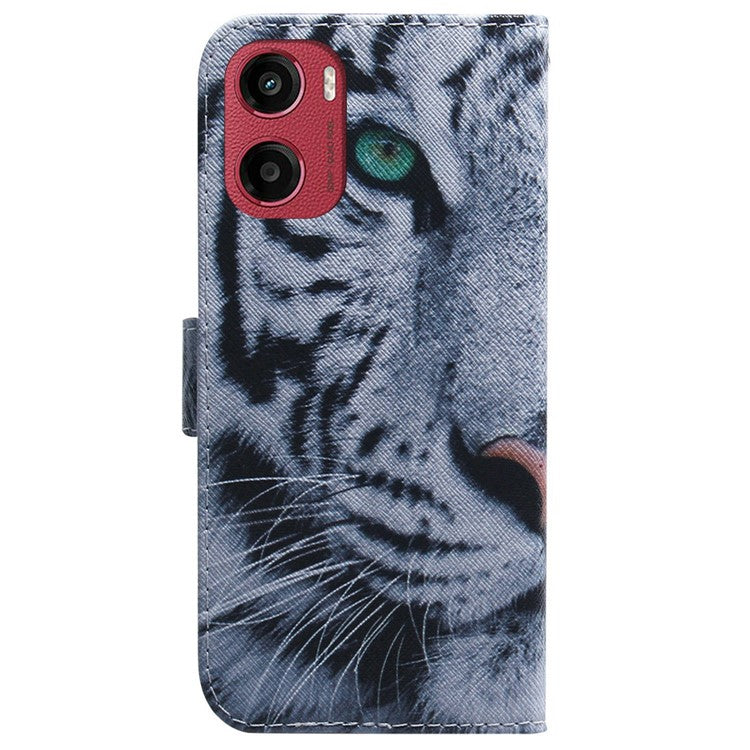 For Motorola Moto G05 4G / E15 4G Wallet Case Pattern Print Leather Phone Cover - Tiger