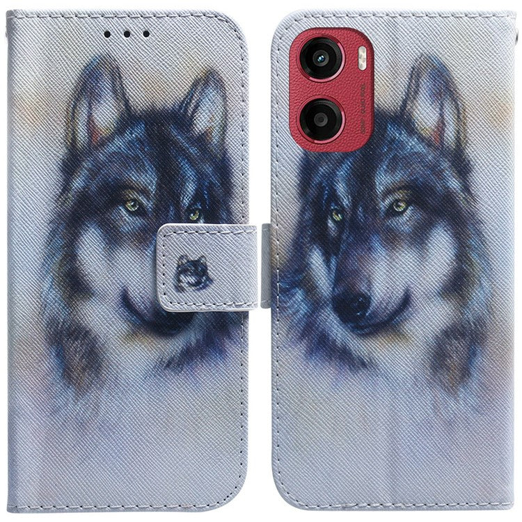 For Motorola Moto G05 4G / E15 4G Wallet Case Pattern Print Leather Phone Cover - Wolf
