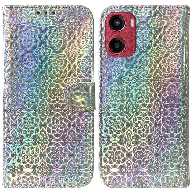For Motorola Moto G05 4G  /  E15 4G Stand Case Dazzling Flower Leather Phone Cover - Grey