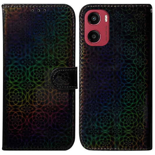 For Motorola Moto G05 4G  /  E15 4G Stand Case Dazzling Flower Leather Phone Cover - Black