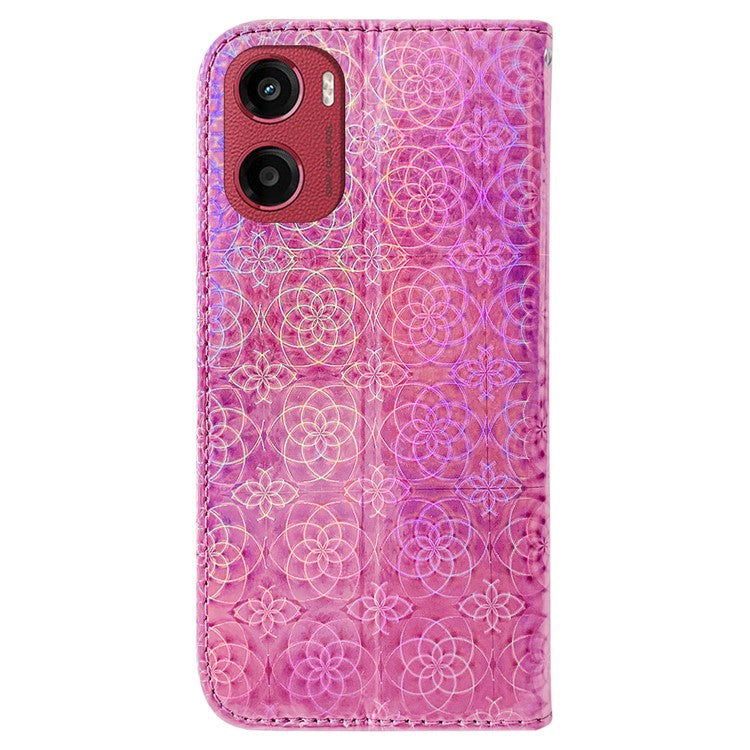 For Motorola Moto G05 4G  /  E15 4G Stand Case Dazzling Flower Leather Phone Cover - Pink