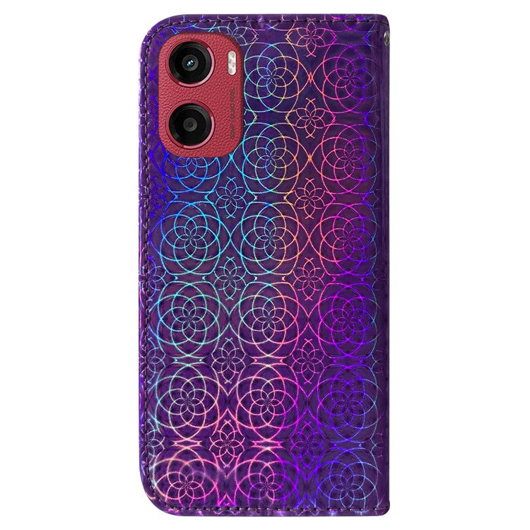 For Motorola Moto G05 4G  /  E15 4G Stand Case Dazzling Flower Leather Phone Cover - Purple