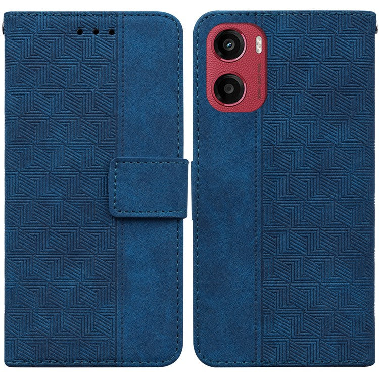 For Motorola Moto G05 4G  /  E15 4G Case Geometry Pattern Leather Wallet Phone Cover - Blue