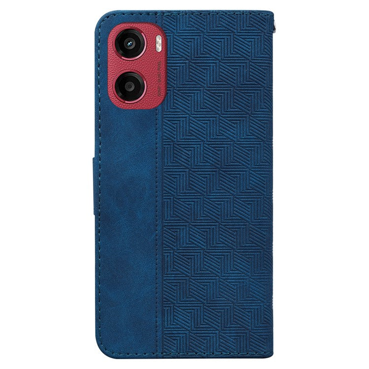 For Motorola Moto G05 4G  /  E15 4G Case Geometry Pattern Leather Wallet Phone Cover - Blue