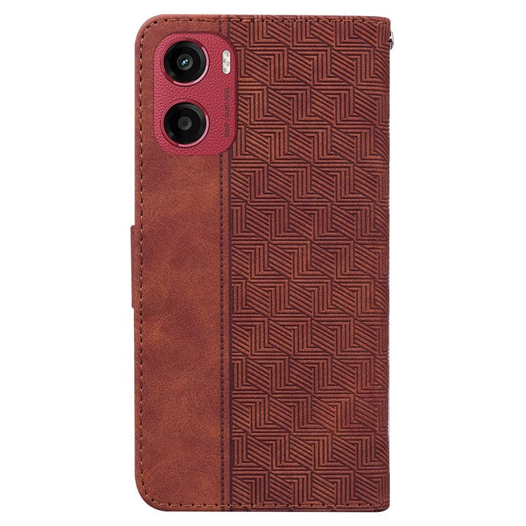 For Motorola Moto G05 4G  /  E15 4G Case Geometry Pattern Leather Wallet Phone Cover - Brown