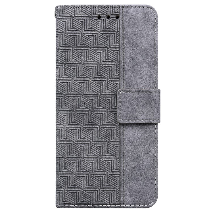 For Motorola Moto G05 4G  /  E15 4G Case Geometry Pattern Leather Wallet Phone Cover - Grey