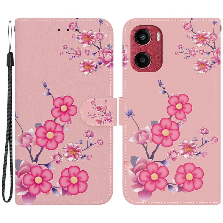 For Motorola Moto G05 4G / E15 4G Wallet Phone Case Anti-Drop Leather Flip Cover Pattern Printing - Sakura