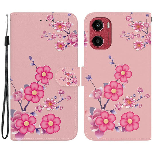 For Motorola Moto G05 4G / E15 4G Wallet Phone Case Anti-Drop Leather Flip Cover Pattern Printing - Sakura