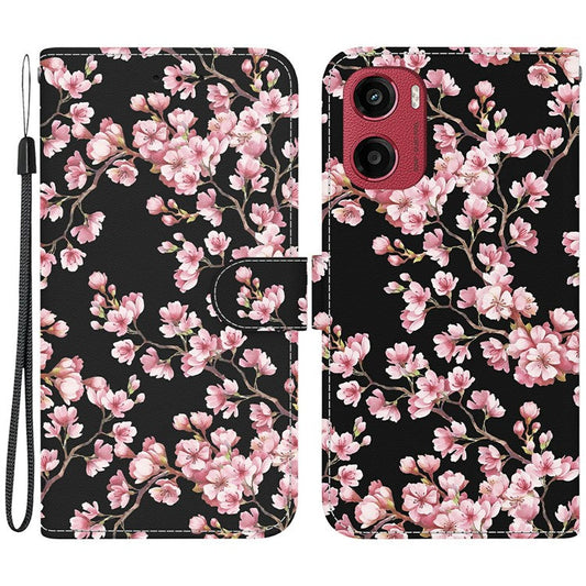For Motorola Moto G05 4G / E15 4G Wallet Phone Case Anti-Drop Leather Flip Cover Pattern Printing - Plum Blossom