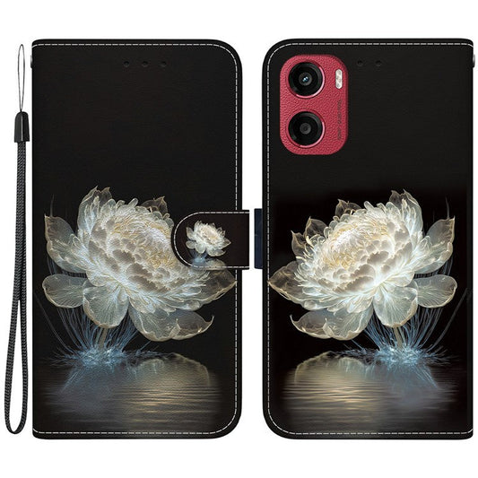 For Motorola Moto G05 4G / E15 4G Wallet Phone Case Anti-Drop Leather Flip Cover Pattern Printing - Crystal Peony