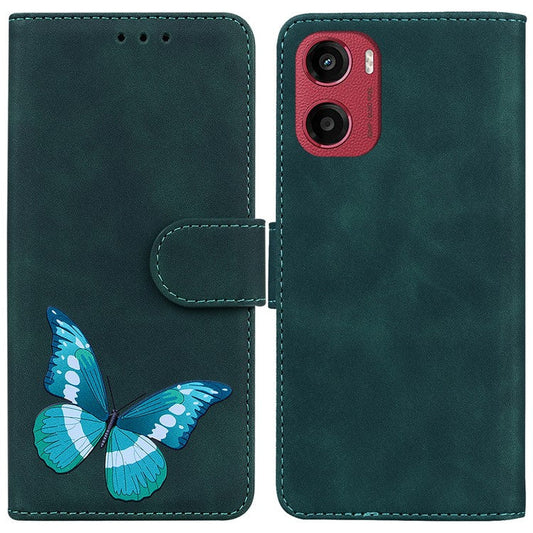 For Motorola Moto G05 4G  /  E15 4G Stand Case PU Leather Phone Cover Butterfly Printed - Green