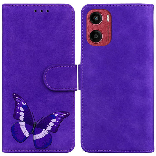 For Motorola Moto G05 4G  /  E15 4G Stand Case PU Leather Phone Cover Butterfly Printed - Purple