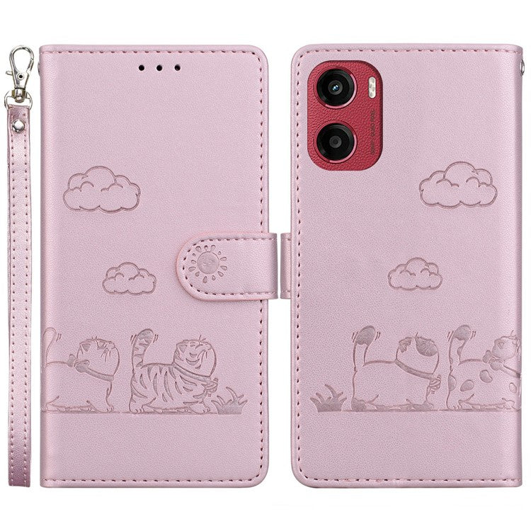 For Motorola Moto G05 4G / E15 4G Case RFID Blocking Kitten Pattern TPU+PU Leather Phone Cover - Pink
