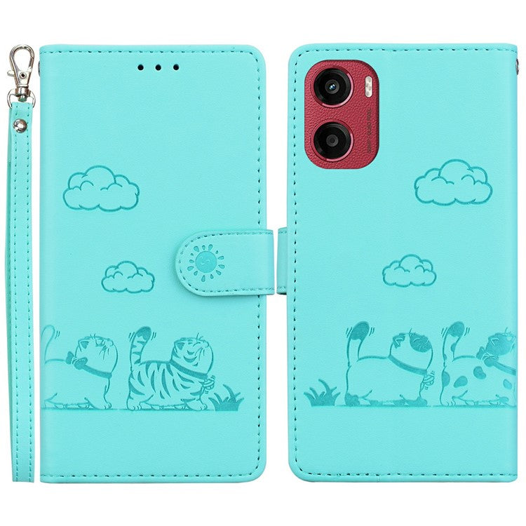 For Motorola Moto G05 4G / E15 4G Case RFID Blocking Kitten Pattern TPU+PU Leather Phone Cover - Green